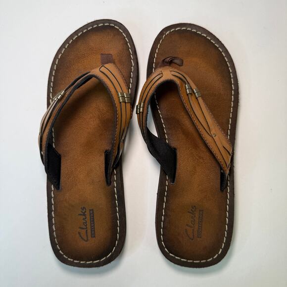 Clarks Women's Fenner Nerice Leather Thong Slip On Sandals Brown Size 8 - Picture 2 of 8